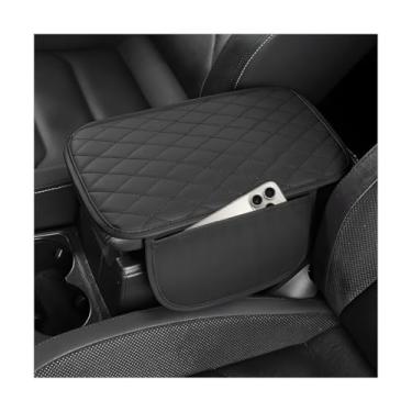 Imagem de MUQIDA Capa de console central de carro, capa de couro impermeável para assento de braço de carro com 2 sacos de armazenamento, almofada protetora universal para apoio de braço automotivo para a