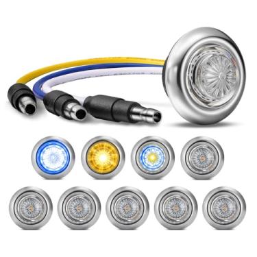 Imagem de Partsam 10 peças de luzes de LED laterais de 0,9 cm (azul externo + âmbar interno), luz de bala transparente com anel de acabamento bisel para trailer, trailer, carro, ônibus, van, IP68, à prova