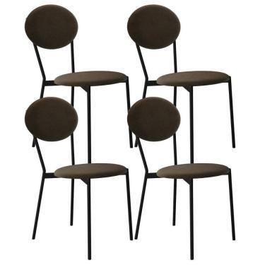 Imagem de Kit 04 Cadeiras Estofada Para Sala De Jantar Azuri Preto C01 Veludo Marrom Sand - Lyam Decor