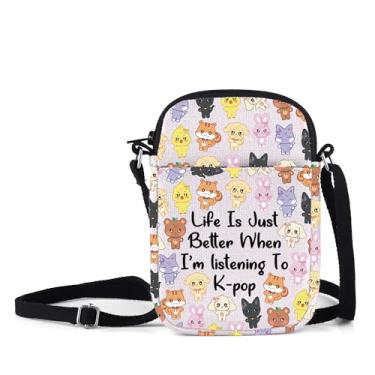 Imagem de MNIGIU Bolsa de ombro para membros do grupo de desenhos animados Life Is Just Better When I'm listening To Stay Bolsa tiracolo Presente para amantes de música, Estou ouvindo música, Engraçado
