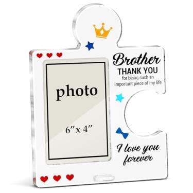 Imagem de XFFJGVR Porta-retrato de irmão da irmã, presente de aniversário para irmãos, homens, meninos, ideia de presente de Natal de Ação de Graças, peça de quebra-cabeça de acrílico, molduras para fotos de
