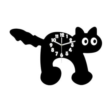 Imagem de XLWLLNJ Relógio de parede fofo e silencioso em formato de gato, criativo e decorativo para sala de estar, quarto quarto infantil, Preto