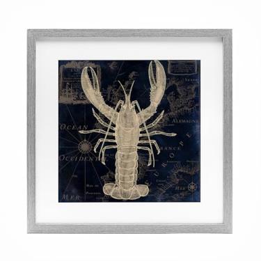 Imagem de Stupell Industries Contorno de lagosta sobre mapa impressão emoldurada cinza sob vidro, design por Sasha, 13 x 13