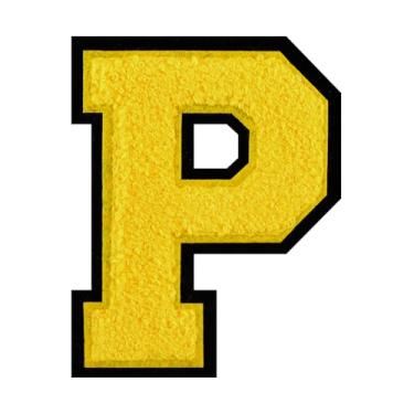 Imagem de 1 peça de patch amarelo de 11,4 cm de ferro em chenille com borda preta – Remendos do alfabeto para roupas, jaquetas, mochilas, chapéus para decoração personalizada, nome personalizado e artesanato