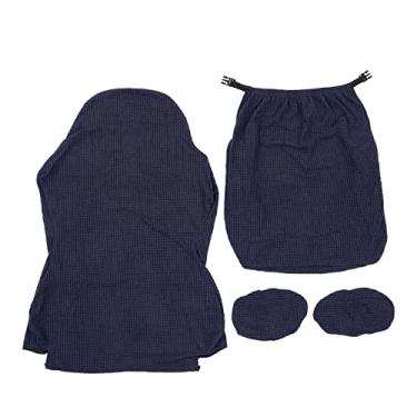 Imagem de Kit de capa de cadeira respirável à prova de poeira lavável cor pura amigável à pele conjunto de capa de cadeira extensível para casa de escritório (Azul-marinho)