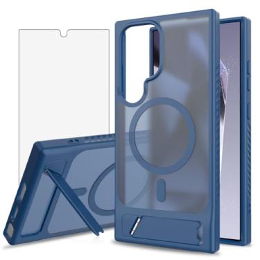 Imagem de Asuwish Capa de celular para Samsung Galaxy S24 Ultra 5G, compatível com Magsafe Magnetic, protetor de tela de vidro temperado, capa protetora à prova de choque S24Ultra 24S S 24 24Ultra feminina azul