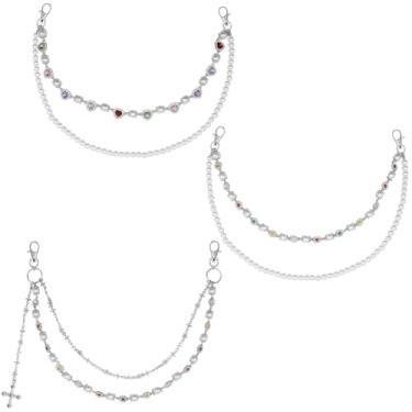 Imagem de 3 correntes de strass na cintura, joias, cintos de pérolas, pingentes de cruz gótica, correntes para calças, jeans hip-hop, chaveiros, joias masculinas e femininas
