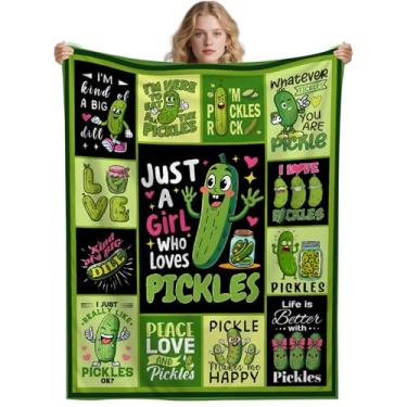 Imagem de Cobertor de picles para meninas e mulheres, manta de comida ultramacia para cama/sofá/sofá, decoração de casa engraçada, presente para amantes de picles, 101,6 cm x 127 cm - tamanho infantil/manta