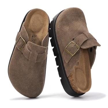 Imagem de Project Cloud Tamancos de plataforma de couro genuíno para mulheres - palmilha de cortiça com suporte de arco de espuma viscoelástica sapatos casuais e mules para mulheres 2025 (Benton Chunky