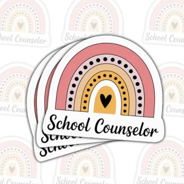 Imagem de 3 pçs adesivo de conselheiro escolar fofo pastel arco-íris coração decalque de vinil à prova d'água para laptop, garrafa de água, carro, presente de agradecimento do professor para conselheiros