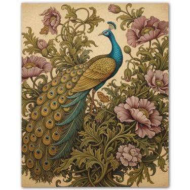 Imagem de Impressão floral de pavão vintage - Arte de parede de pavão - Arte de parede emoldurada de inverno - Decoração de imagens - Pôster floral de pássaro - Decoração de salão de balé de bailarina
