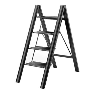 Imagem de Escada de 2/3/4 degraus, escada leve de alumínio para adultos, banqueta de metal dobrável resistente, capacidade de carga de 150 kg, pequenas escadas portáteis para cozinha doméstica, preta (tamanho