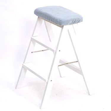 Imagem de Banqueta dobrável, escada dobrável com 3 degraus, cadeira de escada de madeira multifuncional, economia de espaço em casa/B (B)
