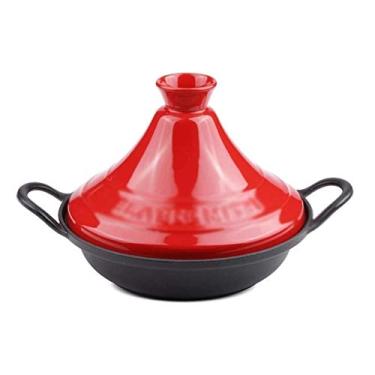 Imagem de Caçarola, caçarola de forno holandês de ferro fundido esmaltado, alça de anel grande e crista de condensação autoexplosiva na tampa (cor: laranja, vermelho) (cor: laranja) (vermelho)