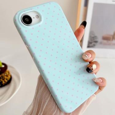 Imagem de HYUEKOKO Capa de telefone de bolinhas para iPhone 16e, linda moda com design de estética de bolinhas, capa simples de TPU macio fino à prova de choque para meninas e mulheres - azul