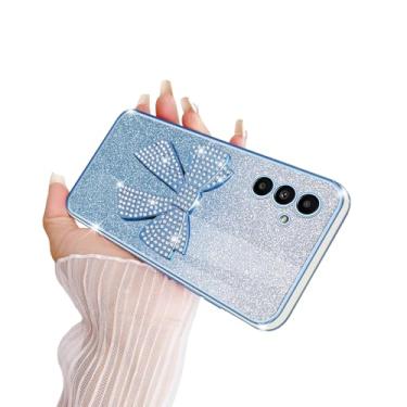 Imagem de TSAYGFK Capa para Samsung Galaxy A13 5G/A04S para meninas mulheres cristal luxuoso bonito laço de glitter fino macio TPU com cordão à prova de choque enseada protetora para A13 5G, azul