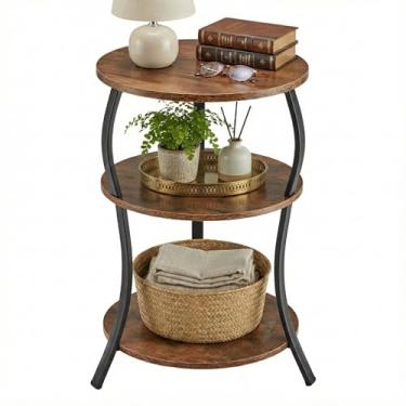 Imagem de YEAKOO Mesa lateral redonda vintage, mesa de cabeceira com cintura de 3 andares com prateleira de armazenamento 40 x 40 x 61 cm, mesa lateral de sofá redonda, mesa de canto pequena mesa de centro para