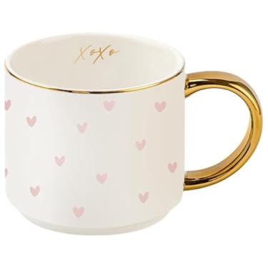 Imagem de Sweet Water Decor Caneca de café Heart XOXO com alça dourada, xícara de chá de porcelana fina de 400 ml para bebidas quentes e frias, ideia de presente para amiga, irmã, esposa e dia dos namorados