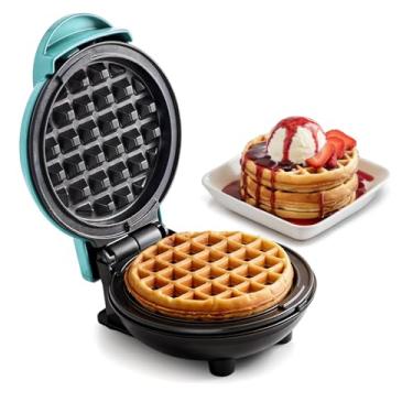 Imagem de Elite Gourmet EWM015M# - mini waflera elétrica antiaderente de 4,5 polegadas, waffles belgas, design compacto, café hash, ceto, aperitivos, sandes, ovos, fácil de limpar, menta