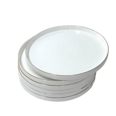 Imagem de lorjibaso Conjunto de 6 pratos de jantar brancos, pratos de salada de porcelana, 24 cm, prato de cozinha moderno, pratos de servir redondos, seguros para micro-ondas e lava-louças, resistente a