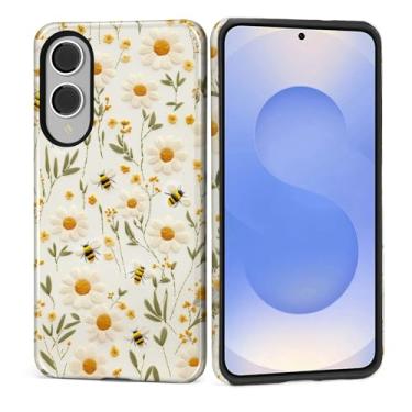 Imagem de Kapadiy Capa para Samsung Galaxy S25 Edge, Design de Abelhas Girassóis Híbrido Proteção Dupla Silicone + Capa Rígida à Prova de Choque Capa Protetora Fina Anti-Riscos para Homens e Mulheres