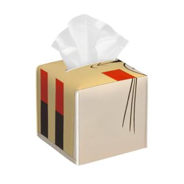 Imagem de Capa quadrada de couro para caixa de lenços de papel, impermeável, gato, engraçado, amarelo, organizador de papel facial com cinto inferior, estojo de lenços para mesa, banheiro, escritório, mesa