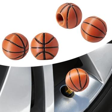 Imagem de Rislobx Capa de haste de válvula, linda tampa de haste de válvula de pneu de basquete, tampas de ar para carros, bicicletas, caminhões, acessórios decorativos de roda de carro (basquete)