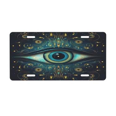 Imagem de Placa de licença artística abstrata mandala olho turco para frente do carro placas de carro metal de alumínio adequado para caminhão placa de porta de carro bar café acessórios automotivos para homens