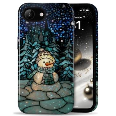 Imagem de Amzfield Capa de telefone de Natal para iPhone 16e, linda capa de proteção híbrida de camada dupla Feliz Natal inverno boneco de neve estética Papai Noel Natal alce flocos de neve para mulheres
