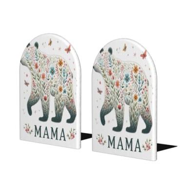 Imagem de Suporte para livros decorativo de madeira com urso animal e flor, suporte de livros antiderrapante, resistente, para escritório, escritório, biblioteca, escola, estudo, decoração, divisórias, 1 par