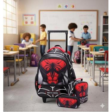Imagem de Kit Mochila Rodinha Infantil Menino 3 Peças Homem Aranha Spider - Denl