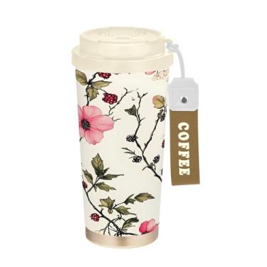 Imagem de SEHANY Caneca de viagem colorida de ervas silvestres de 500 ml Copos de café reutilizáveis revestidos de cerâmica com tampa à prova de vazamento, parede dupla, isolamento a vácuo, copo de café de aço