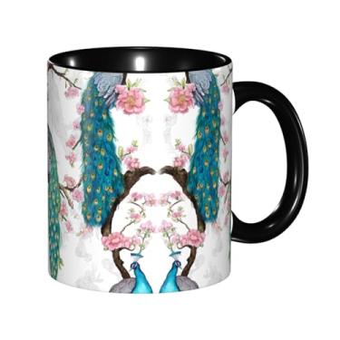 Imagem de Linda estampa de flores de pavão canecas de café criativas, personalizadas, presente para família, tamanho de 325 ml, unissex