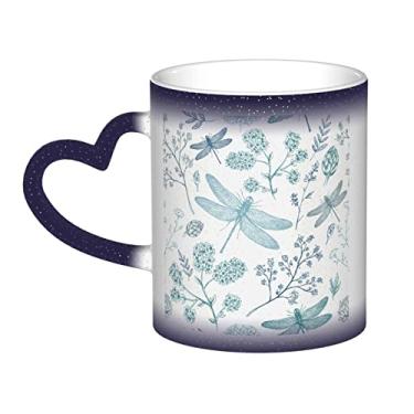 Imagem de Copo de café divertido Dragonfly, copo de cerâmica com mudança de cor sensível ao calor 12 Oz, para café/chá/leite/cacau, para adolescente/aniversário/festival/presentes