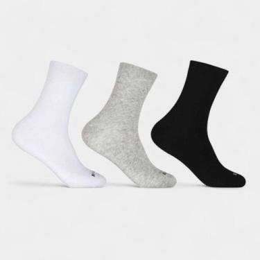 Imagem de Kit 3 Pares Meia Hoahi Cano Médio Unissex - Branco e Preto, 39/43