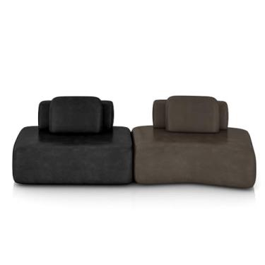 Imagem de Sofá Ilha Sala de Estar Dakota 2 Módulos 316cm Encostos Almofadas Soltas PU Preto/Marrom G33 - Gran Belo