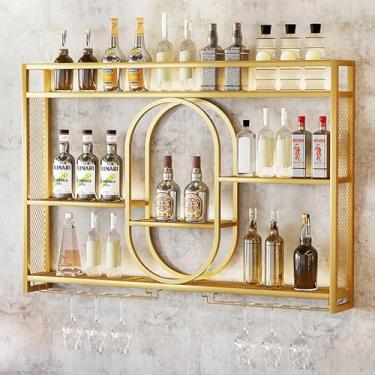 Imagem de GKPSSURV Rack de armazenamento de vinho moderno montado na parede rack de vinho rack de vinho montado na parede com luzes LED, com suporte para copo de vinho, prateleira de exibição de garrafa de