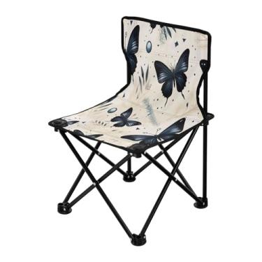 Imagem de Wassud Cadeira de acampamento, leve, portátil, borboletas pretas, cadeira dobrável ao ar livre, tecido Oxford, cadeira de praia para jardim, praia, pesca