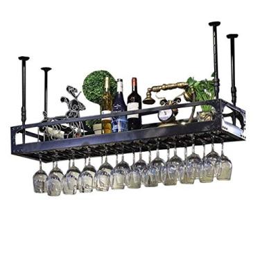 Imagem de APUM Prateleiras de vinho de teto, suporte de copo de vinho de altura ajustável, suporte de parede para garrafa de vinho, balcão de bar, suporte de cálice suspenso
