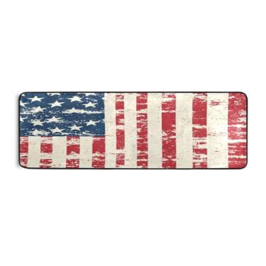 Imagem de Qilmy Tapete retrô com bandeira americana 183 x 61 cm, antiderrapante, antifadiga, confortável, tapetes longos, para quarto, sala de estar, banheiro, corredores, entrywa462