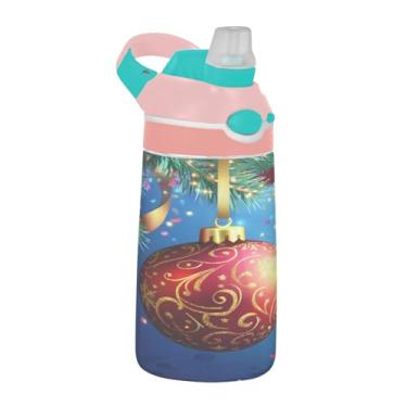 Imagem de YETTASBIN Garrafa de água infantil bola de Natal 473 ml com tampa de canudo para meninos Gril - copo esportivo reutilizável à prova de vazamento livre de BPA transparente Tritan com gancho para escola