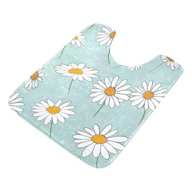 Imagem de Burbuja Tapete de banheiro com margaridas, tapete de banho absorvente de pelúcia macio, base de vaso sanitário antiderrapante para piso de banheiro, oval em forma de U