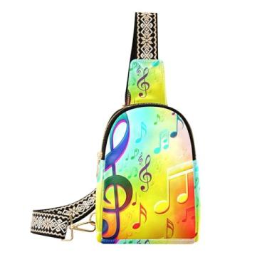 Imagem de CEBUGI Pochete de couro com notas musicais coloridas pequenas para mulheres, pochetes transversais para trilhas, viagens ao ar livre