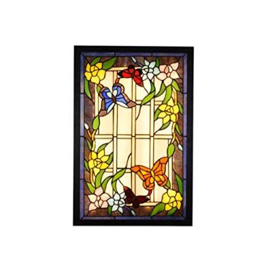 Imagem de Luminária de parede LED estilo Tiffany com mural vintage em formato de borboleta, luminária de teto retangular com borda ultrafina em vitral para quarto e sala de estar.