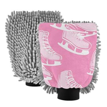 Imagem de STAYTOP Patins de gelo fofos de desenho animado luvas de lavagem de carro, 2 peças, luvas de microfibra de chenille, sem arranhões, panos de esponja de lavagem ultra absorventes para carros, limpeza