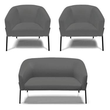 Imagem de Namoradeira E 2 Poltronas Pé De Ferro Preto Stella Sintético Grafite D