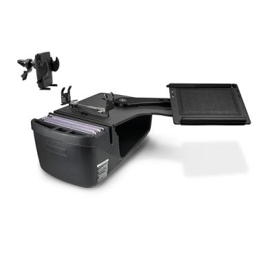 Imagem de AutoExec Reach Desk Banco traseiro lado esquerdo para a estação de trabalho do seu veículo e escritório móvel, preto, com suporte para impressora e clipe de ventilação do telefone
