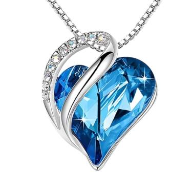 Imagem de RLHRNDE Colares de coração de strass para mulheres, delicados, infinito, amor, pedra do mês de nascimento, coração, pingente de cristal, aniversário, Natal, Dia das Mães, presentes para mulheres