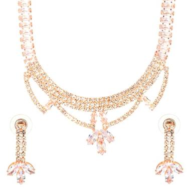 Imagem de Bodha Colar com design de zircônia cúbica ocidental, cristais e AD banhado a prata com brincos de gota/conjunto de joias para mulheres (SJN_274_S_P), 16, Latão, Sem Pedra Preciosa