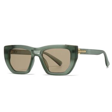 Imagem de HCPIHF Óculos de sol femininos da moda, retrô, com rebites, tons degradê, uv400, masculino (chá verde)